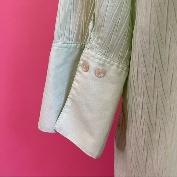 **FREE** Vintage 90s/Y2K Crinkle Lime Green ButtonDown Shirt Blouse L - Picture 6 of 9